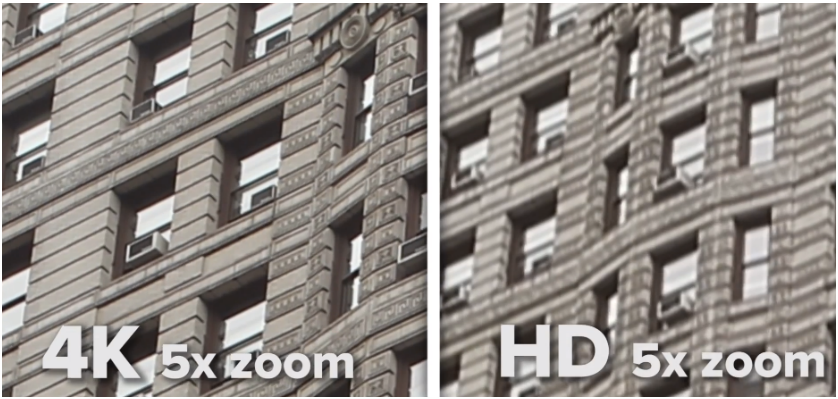comparatif zoom caméra video surveillance 4K et caméra HD