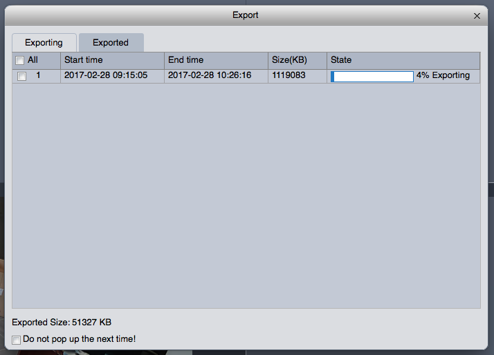 copier les images de vidéosurveillance sur clé USB - fenêtre export